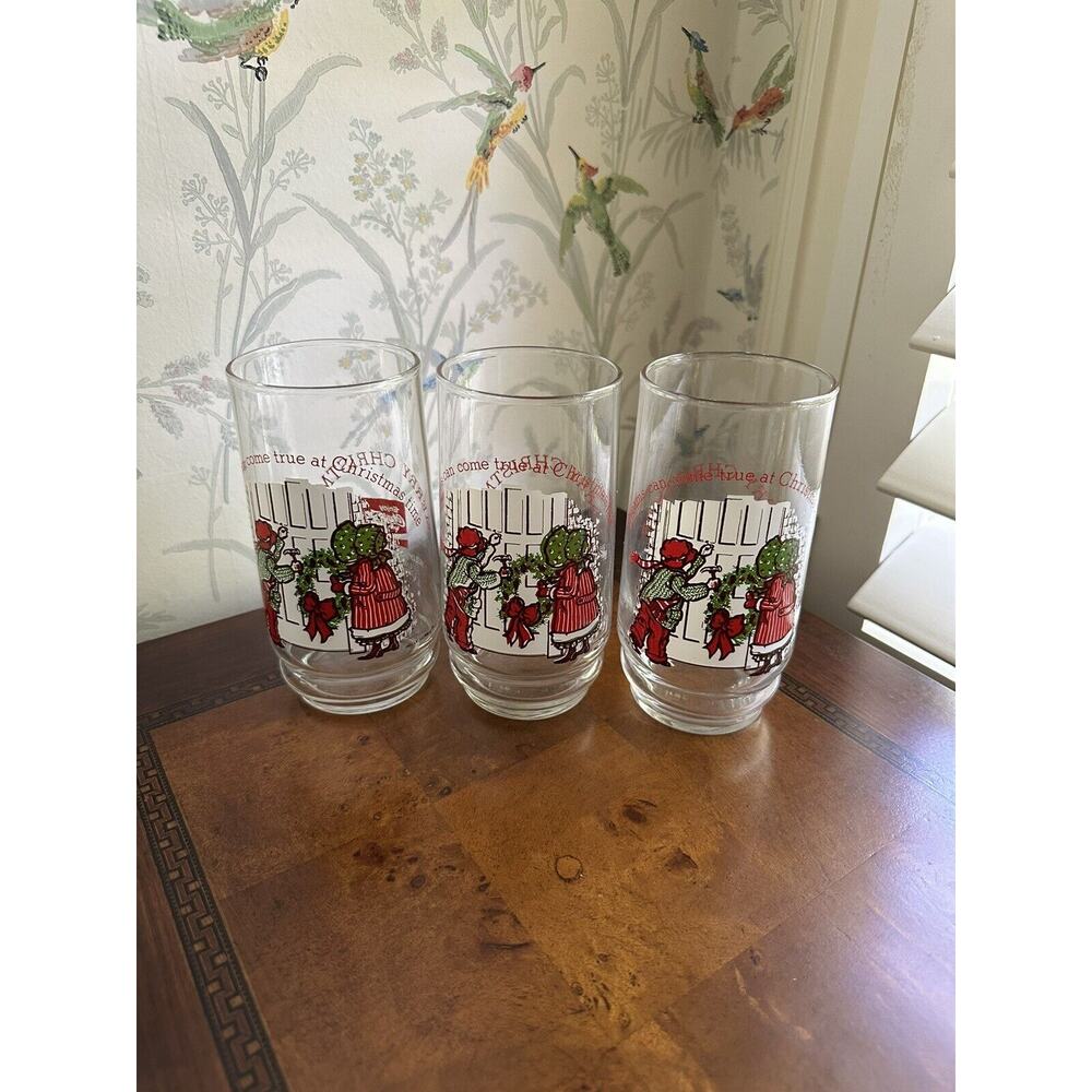 Holly Hobbie Christmas Coca Cola Glasses 3 Limited Edition Vintage Tumblers 1978